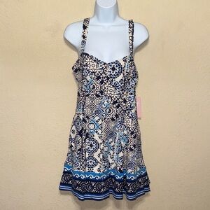 Avec Les Filles Navy and White Patterned Dress